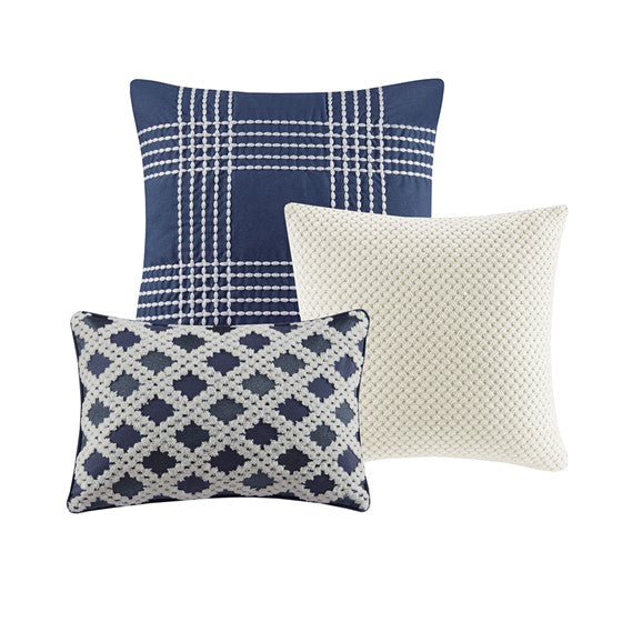 Oversized Cotton Clipped Jacquard Farmhouse Style Comforter Set - Blue