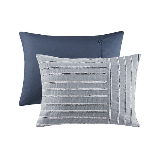 Oversized Cotton Clipped Jacquard Farmhouse Style Comforter Set - Blue