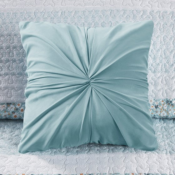 Coastal Floral Quilt Set - 4PC Shabby Chic Seersucker Quilt Set - Aqua