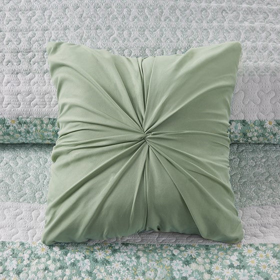 Coastal Floral Quilt Set - 4PC Shabby Chic Seersucker Quilt - Green