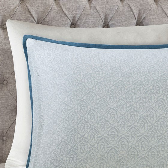 Coastal Blue Medallion Floral Duvet Cover Set - Isla 3PC Cotton