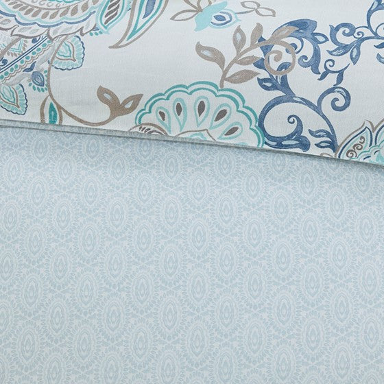 Coastal Blue Medallion Floral Duvet Cover Set - Isla 3PC Cotton