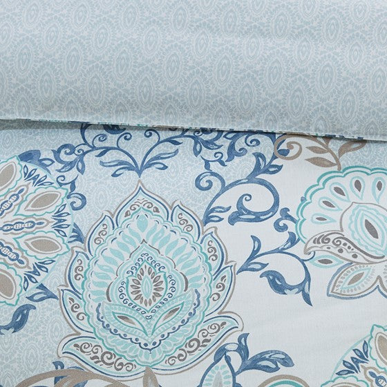 Coastal Blue Medallion Floral Duvet Cover Set - Isla 3PC Cotton