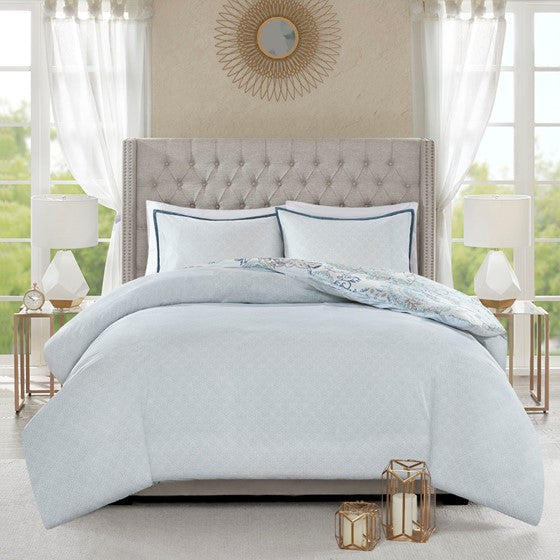 Coastal Blue Medallion Floral Duvet Cover Set - Isla 3PC Cotton