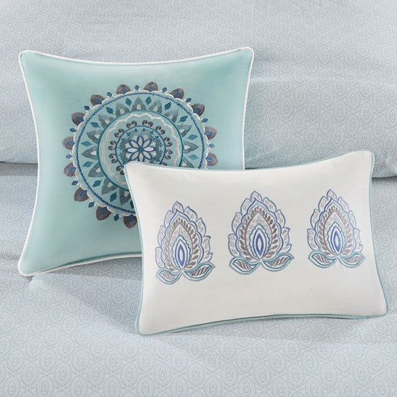 Coastal Blue Medallion Floral Comforter Set - Cotton Isla 8PCS