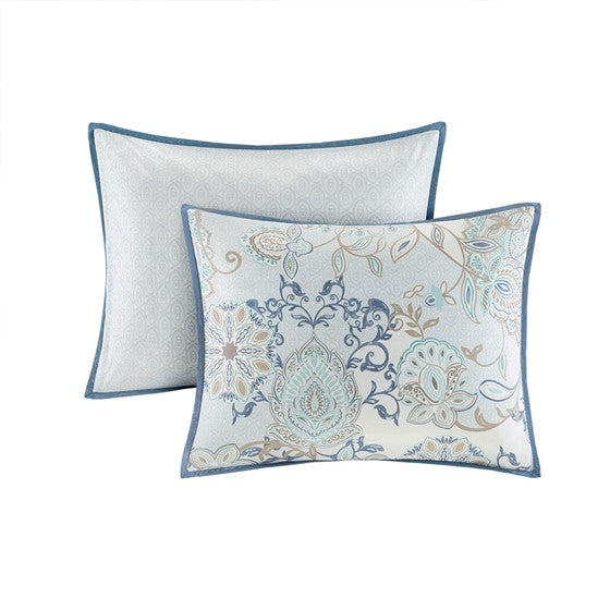 Coastal Blue Medallion Floral Comforter Set - Cotton Isla 8PCS