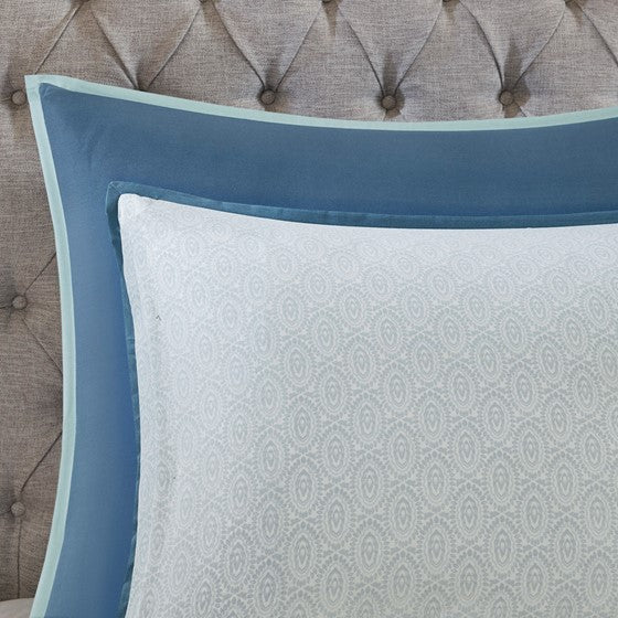 Coastal Blue Medallion Floral Comforter Set - Cotton Isla 8PCS