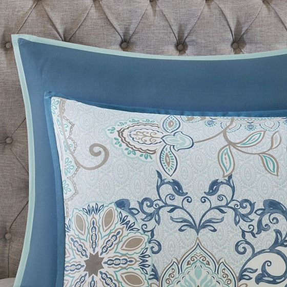 Coastal Blue Medallion Floral Comforter Set - Cotton Isla 8PCS