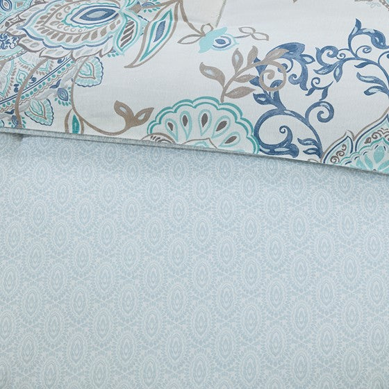 Coastal Blue Medallion Floral Comforter Set - Cotton Isla 8PCS