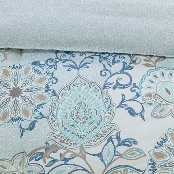 Coastal Blue Medallion Floral Comforter Set - Cotton Isla 8PCS