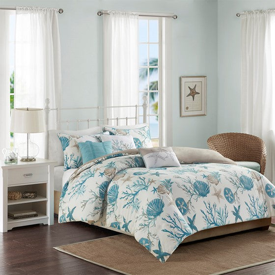 Pebble Beach 6 Piece Cotton Sateen Duvet Cover Set - Aqua