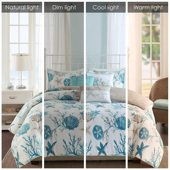 Pebble Beach 6 Piece Cotton Sateen Duvet Cover Set - Aqua