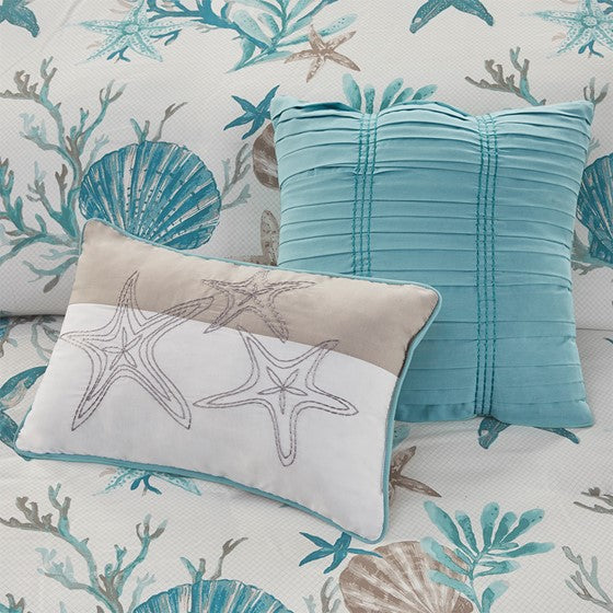 Pebble Beach 6 Piece Cotton Sateen Duvet Cover Set - Aqua