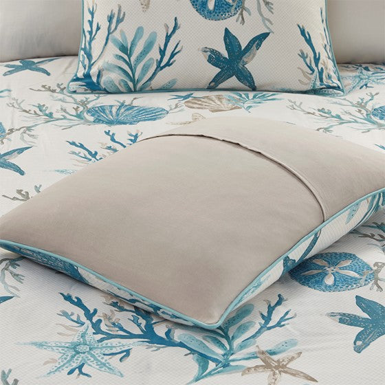 Pebble Beach 6 Piece Cotton Sateen Duvet Cover Set - Aqua