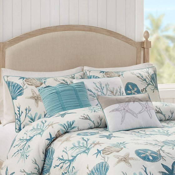 Pebble Beach 6 Piece Cotton Sateen Duvet Cover Set - Aqua