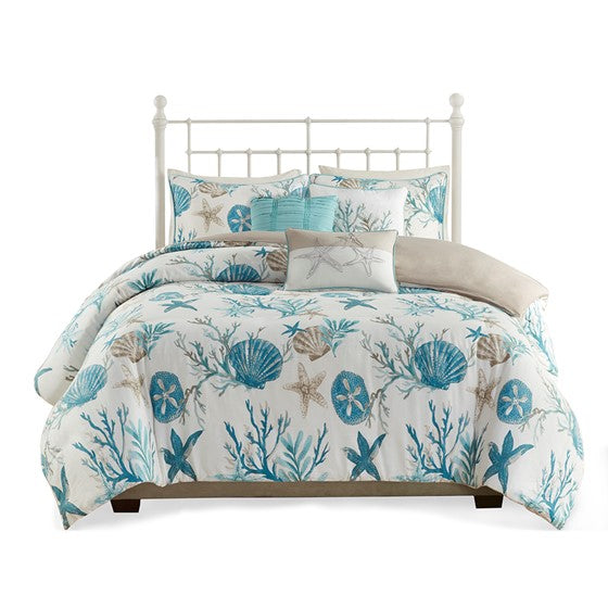 Pebble Beach 6 Piece Cotton Sateen Duvet Cover Set - Aqua