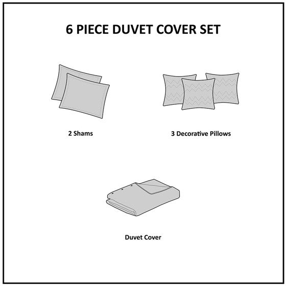 Pebble Beach 6 Piece Cotton Sateen Duvet Cover Set - Coral