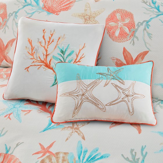 Pebble Beach 6 Piece Cotton Sateen Duvet Cover Set - Coral