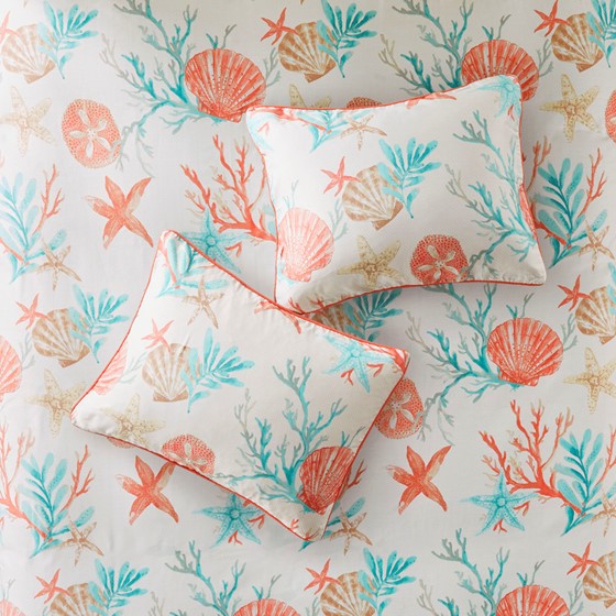 Pebble Beach 6 Piece Cotton Sateen Duvet Cover Set - Coral