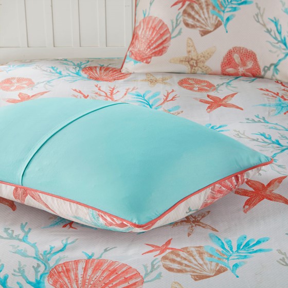 Pebble Beach 6 Piece Cotton Sateen Duvet Cover Set - Coral