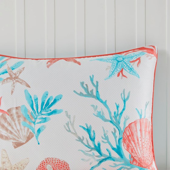 Pebble Beach 6 Piece Cotton Sateen Duvet Cover Set - Coral