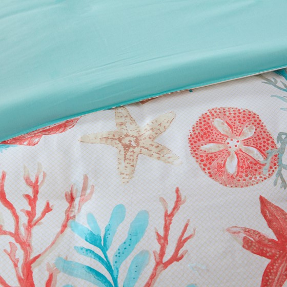 Pebble Beach 6 Piece Cotton Sateen Duvet Cover Set - Coral