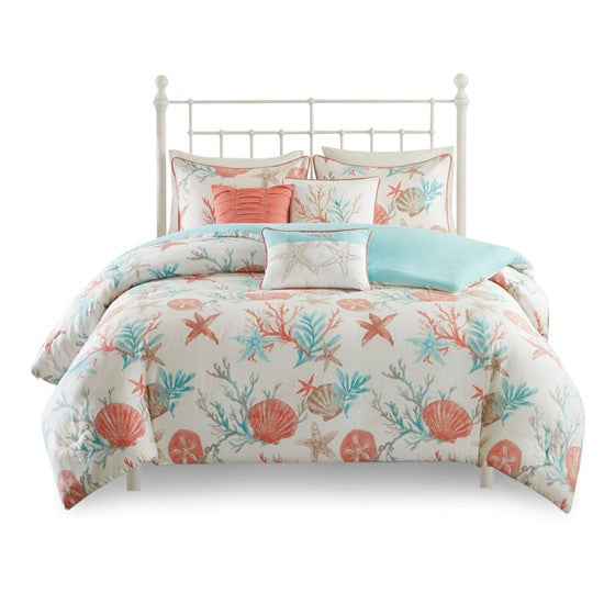 Pebble Beach 6 Piece Cotton Sateen Duvet Cover Set - Coral