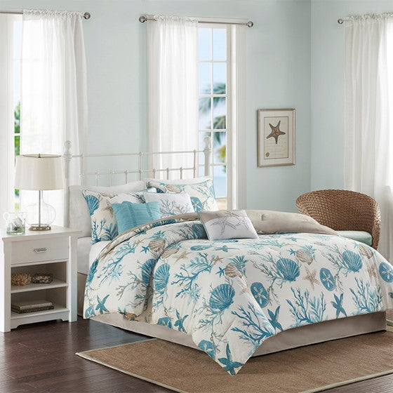Pebble Beach Cotton Sateen Comforter Set 7PC - Aqua