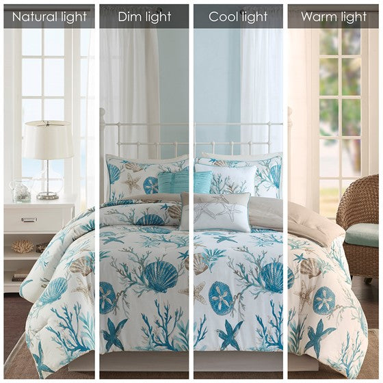Pebble Beach Cotton Sateen Comforter Set 7PC - Aqua