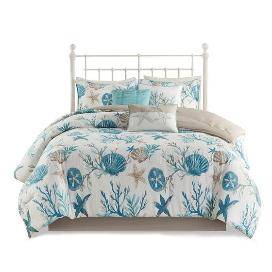 Pebble Beach Cotton Sateen Comforter Set 7PC - Aqua