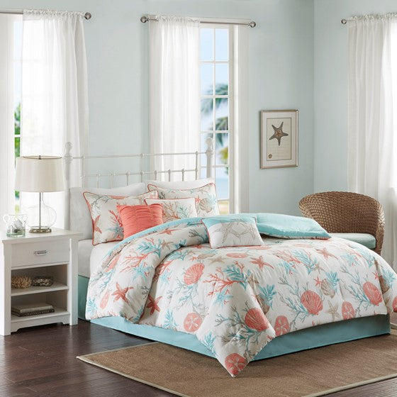 Pebble Beach Cotton Sateen Comforter Set 7PC - Coral