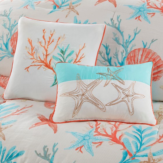 Pebble Beach Cotton Sateen Comforter Set 7PC - Coral