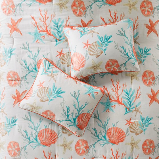Pebble Beach Cotton Sateen Comforter Set 7PC - Coral