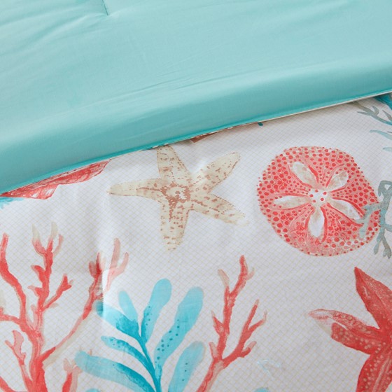 Pebble Beach Cotton Sateen Comforter Set 7PC - Coral