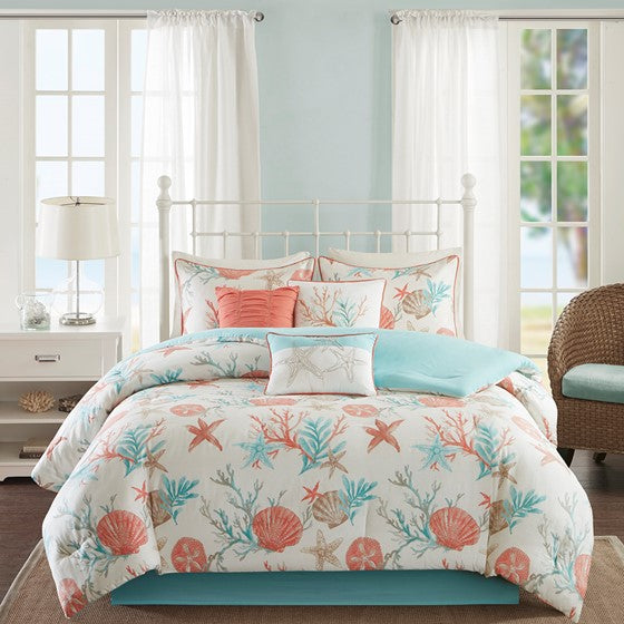 Pebble Beach Cotton Sateen Comforter Set 7PC - Coral