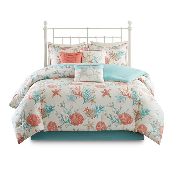 Pebble Beach Cotton Sateen Comforter Set 7PC - Coral