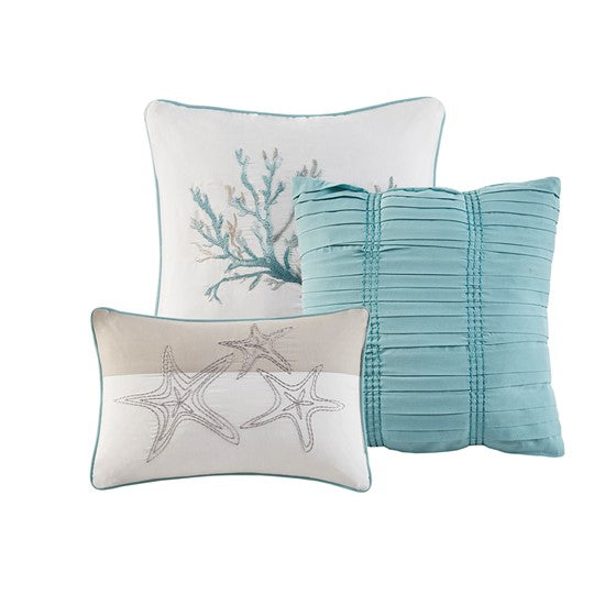 Complete Coastal Bedding Ensemble Pebble Beach Sateen Quilt Set 6PC - Aqua