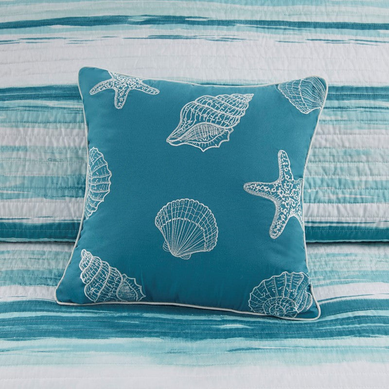 King Coastal Themed Quilt Set - Queen Aqua Quilt Set - Marina 6PC Set