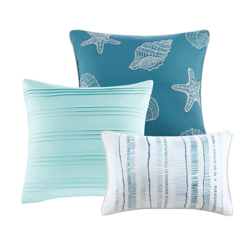 King Coastal Themed Quilt Set - Queen Aqua Quilt Set - Marina 6PC Set