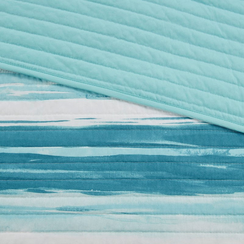 King Coastal Themed Quilt Set - Queen Aqua Quilt Set - Marina 6PC Set