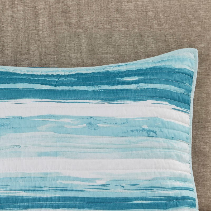 King Coastal Themed Quilt Set - Queen Aqua Quilt Set - Marina 6PC Set