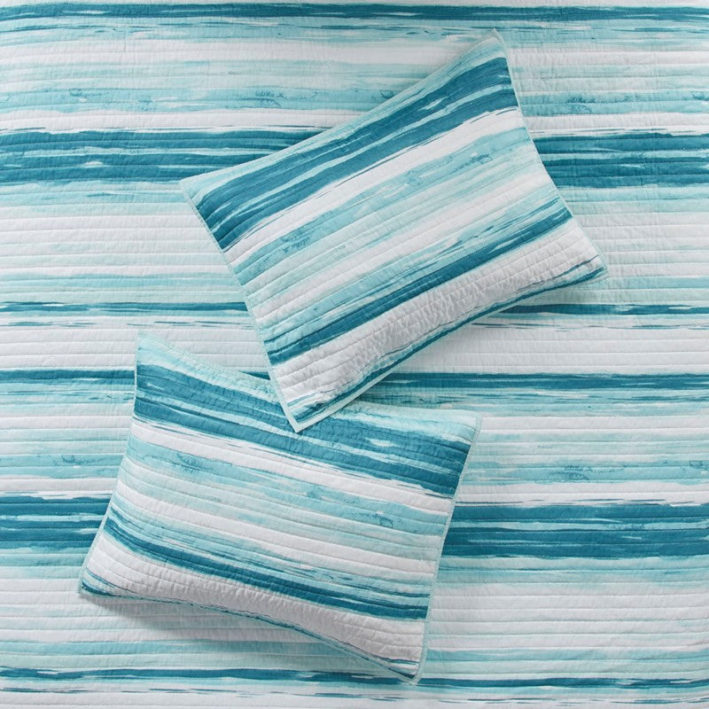 King Coastal Themed Quilt Set - Queen Aqua Quilt Set - Marina 6PC Set