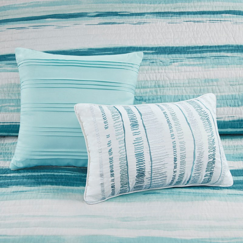 King Coastal Themed Quilt Set - Queen Aqua Quilt Set - Marina 6PC Set