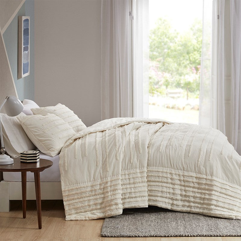 Mercer 100% Cotton Quilt Set with Chenille Trims 3PC