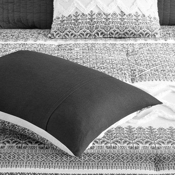 Mila Contemporary Cotton Comforter Set with Chenille Tufting in Gray