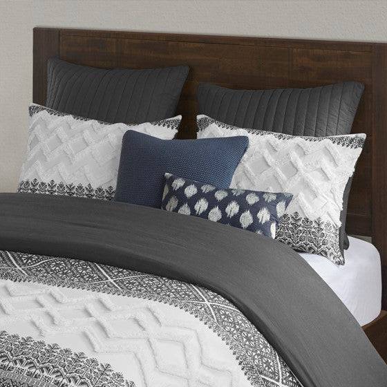 Mila Contemporary Cotton Comforter Set with Chenille Tufting in Gray