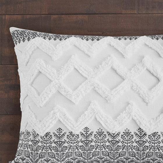 Mila Contemporary Cotton Comforter Set with Chenille Tufting in Gray