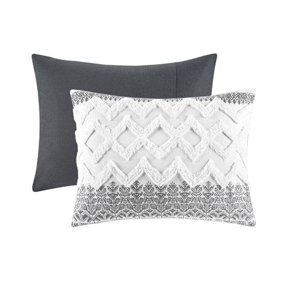 Mila Contemporary Cotton Comforter Set with Chenille Tufting in Gray