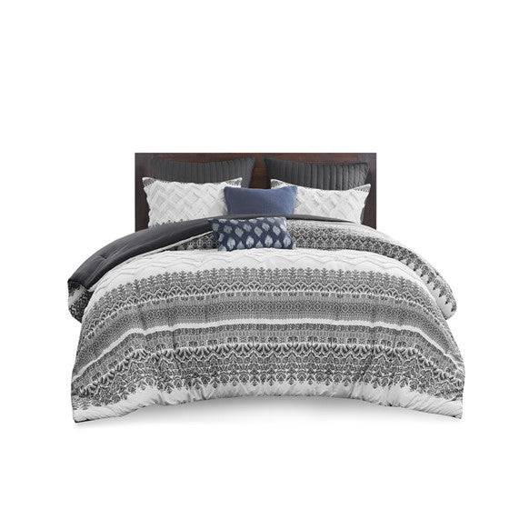 Mila Contemporary Cotton Comforter Set with Chenille Tufting in Gray