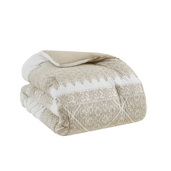 Mila Contemporary Cotton Comforter Set with Chenille Tufting in Taupe